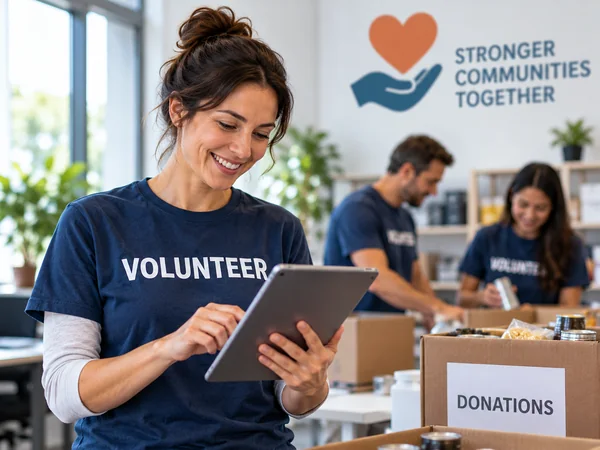Non-profit organization team collaborating in an office
