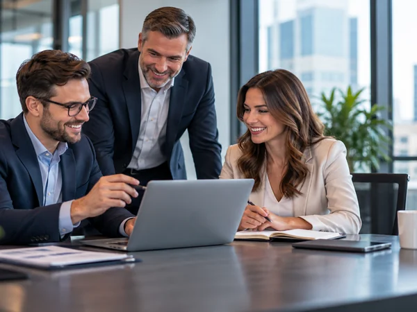Professionals collaborating in a modern office